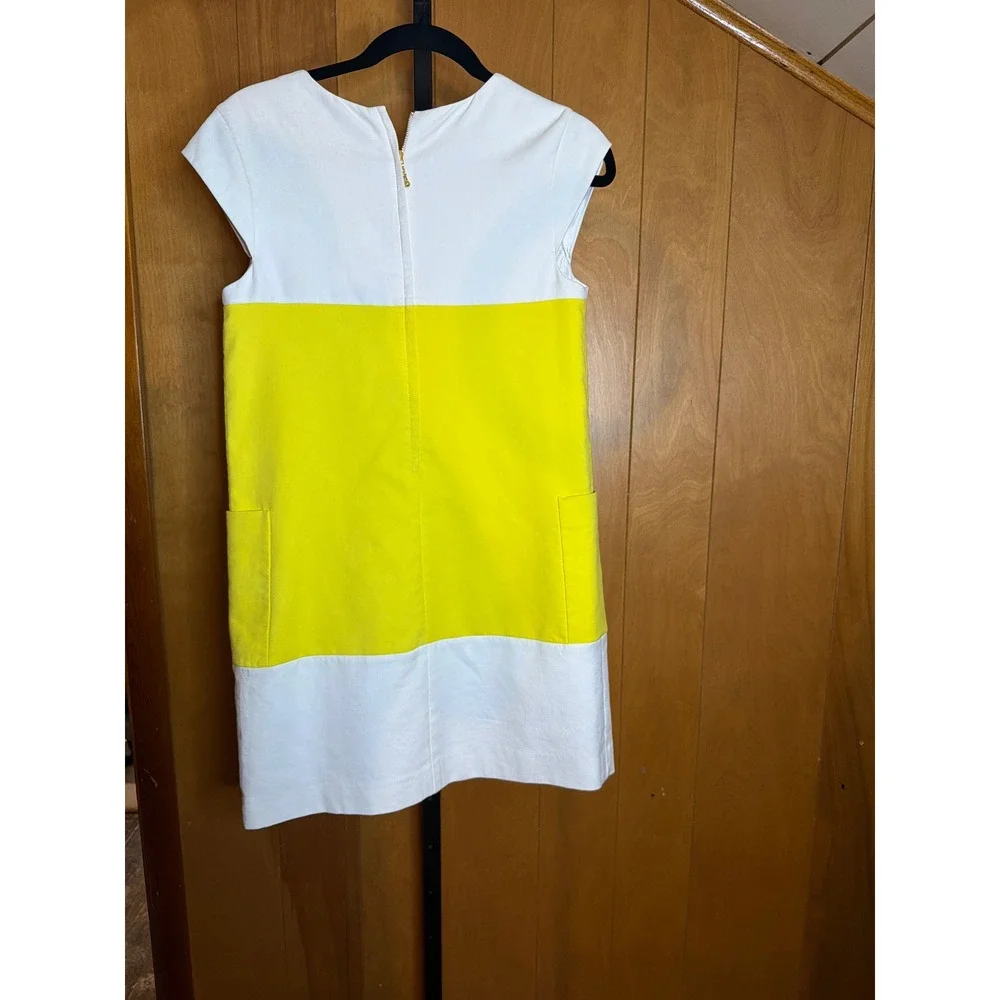 Kate Spade New York Yellow White Colorblock Shift Dress V-Neck Pockets Size 2